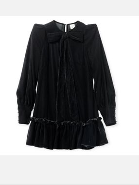 The Vampire’s Wife x H&M Black Velvet Bow Mini Dress M Long Sleeve Ruffle
